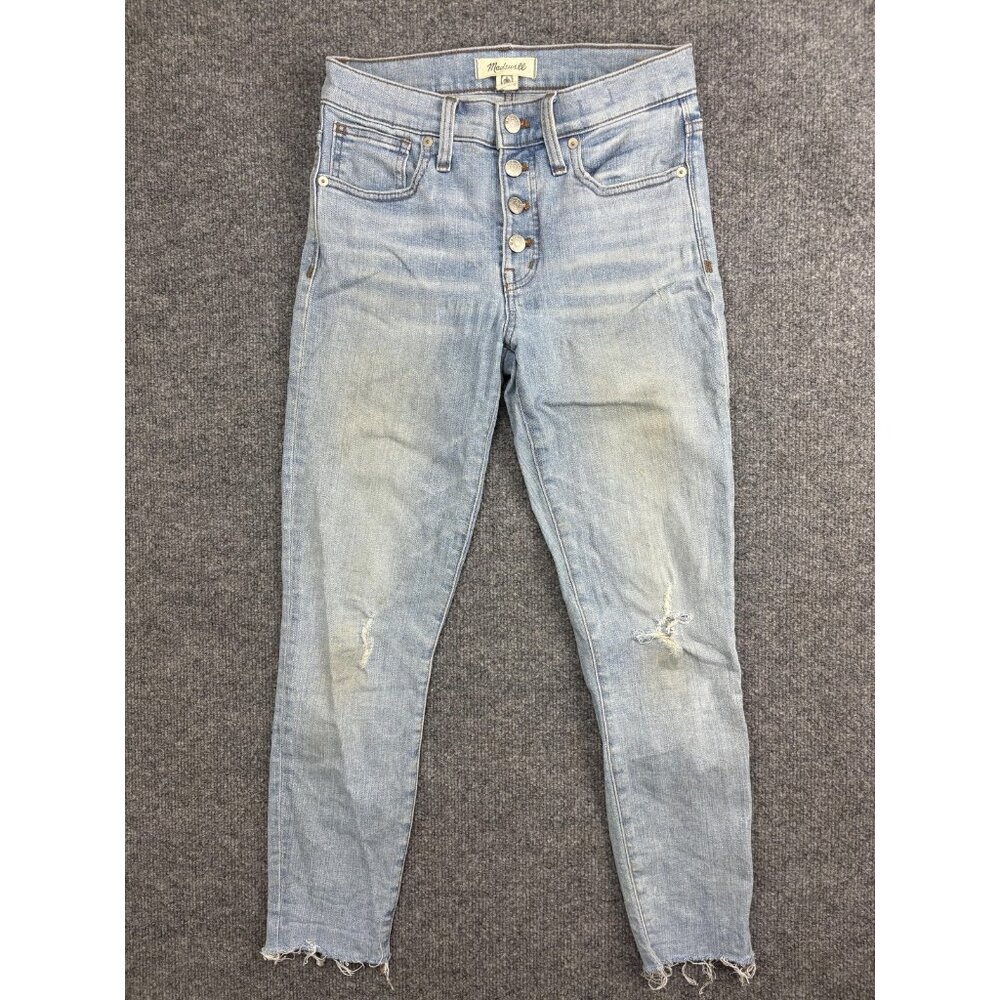 Madewell Jeans Womens 26 Light Wash Mid Rise Skinny Distressed Raw Hem‎ 26x28.5